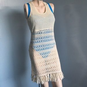 SOLITAIRE SWIM-Cream Crocheted/Fringed Swim Cover